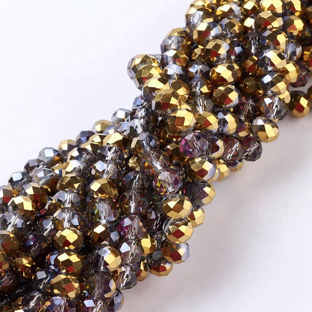 PandaHall Electroplate Glass Faceted Rondelle Beads Strands, Half Plated, Gold, 6x4mm, Hole: 1mm; about 100pcs/strand, 18.1" Glass Rondelle...