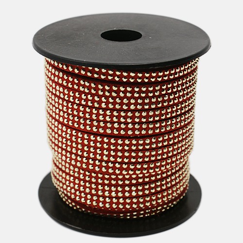 PandaHall 2 Row Golden Aluminum Studded Korea Faux Suede Cord, Faux Suede Lace, DarkRed, 5x2mm; about 20yards/roll Suede Red