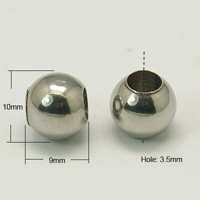 PandaHall 304 Stainless Steel Beads, Round, 10x9mm, Hole: 3.5mm Stainless Steel Round
