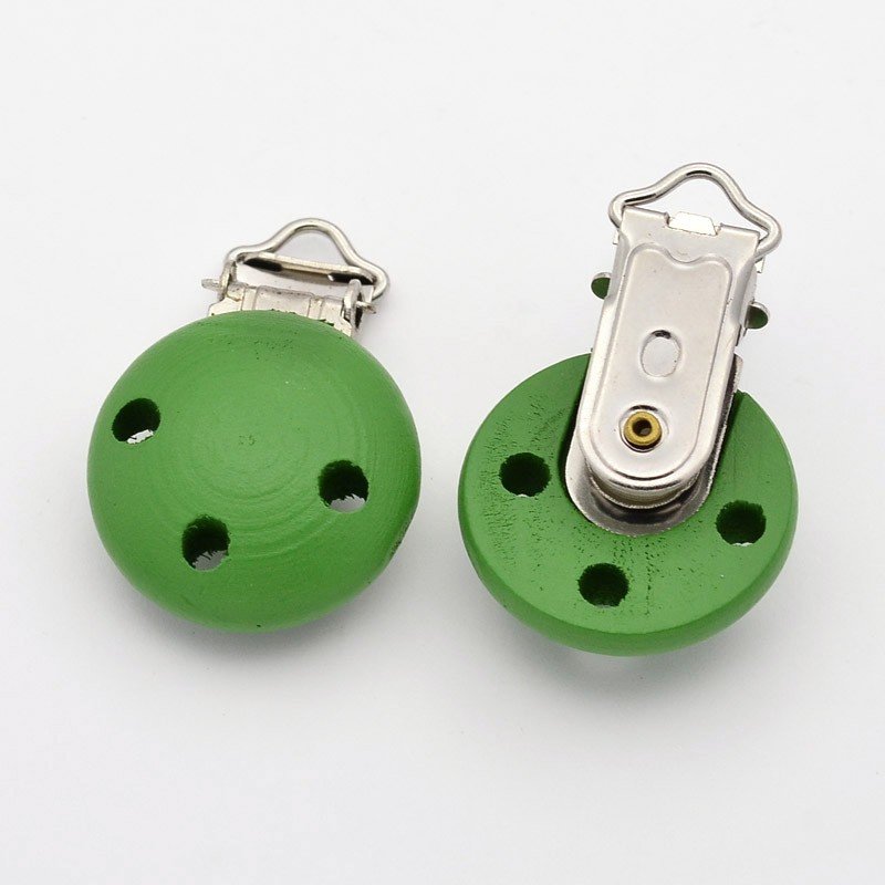 PandaHall Wooden Baby Pacifier Clips, with Iron Findings, OliveDrab, 45x29x16mm Wood Green