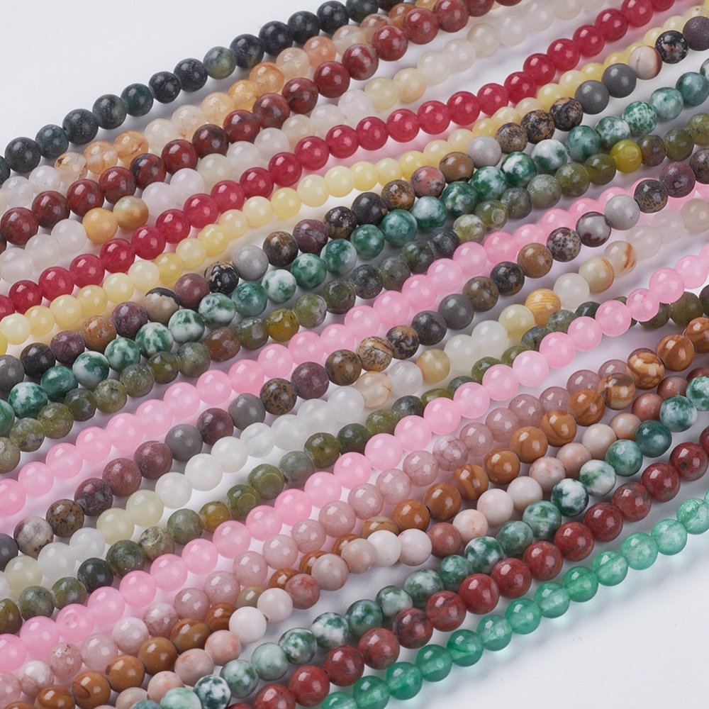 PandaHall Natural Gemstone and Dyed Jade Beads Strands, Round, Mixed Color, 4mm, Hole: 1mm Mixed Stone Round Multicolor