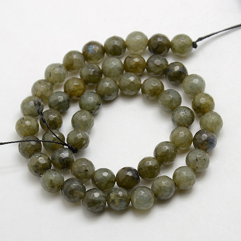 PandaHall Natural Gemstone Labradorite Faceted Round Bead Strands, 8mm, Hole: 1mm; about: 48pcs/strand, 15.5" Labradorite Round