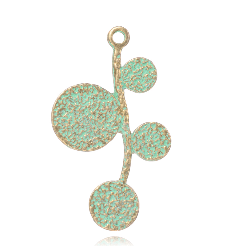 PandaHall Twig Alloy Pendants, Nickel Free, Antique Bronze & Green Patina, 41.5x22x2mm, Hole: 2mm Alloy Leaf