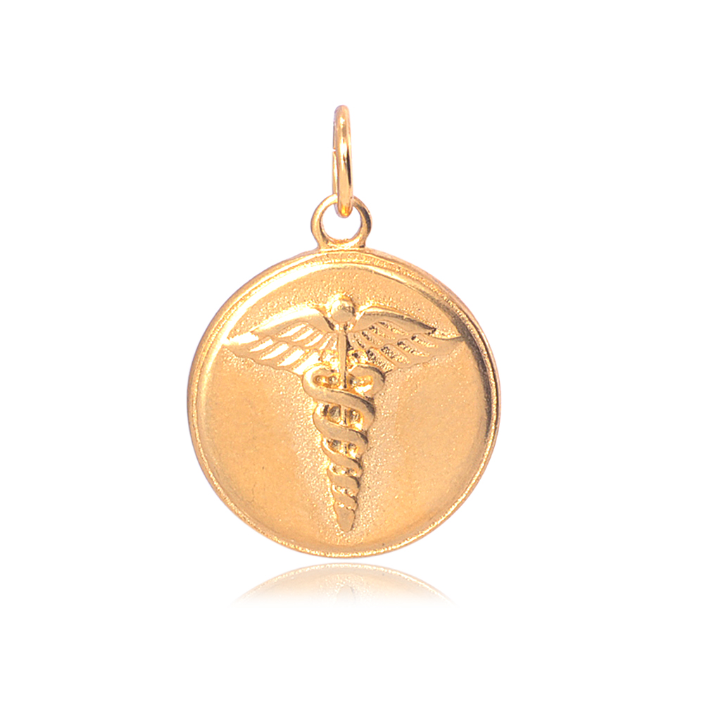 PandaHall 316 Stainless Steel Pendants, Flat Round, with Caduceus Symbol for Medicine, Golden, 23x19x3mm, Hole: 5mm Stainless Steel Flat...