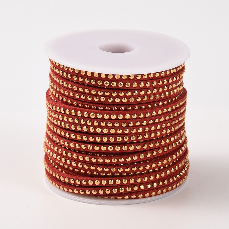 PandaHall Rivet Faux Suede Cord, Faux Suede Lace, with Aluminum, DarkRed, 3x2mm; about 20yards/roll Suede Red