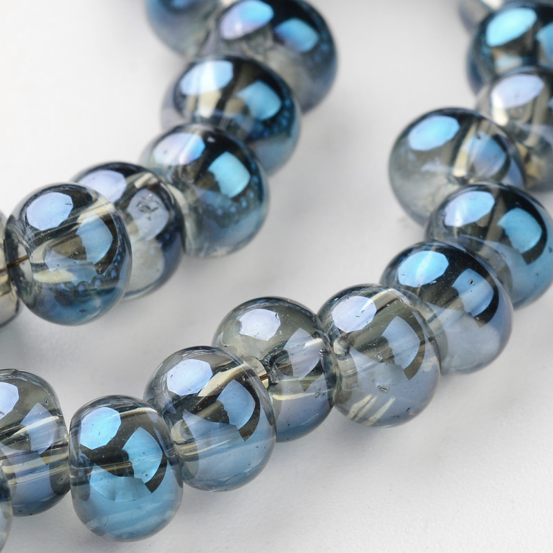 PandaHall Drop Full Rainbow Plated Glass Bead Strands, MidnightBlue, 6x4mm, Hole: 1mm; about 100pcs/strand, 15.3" Glass Drop Blue