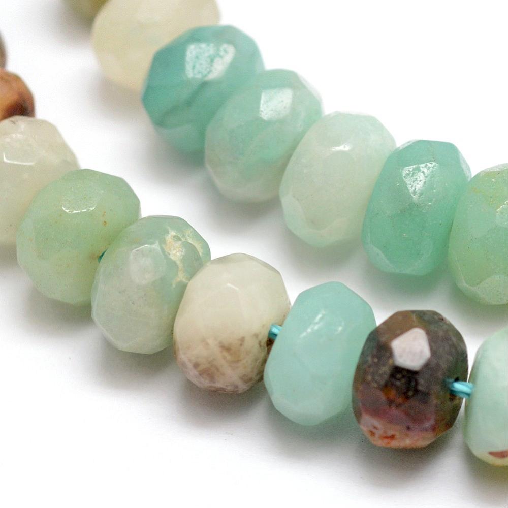 PandaHall Faceted Natural Amazonite Rondelle Beads Strands, 8x5mm, Hole: 1mm; about 76pcs/strand, 15.2" Amazonite Rondelle