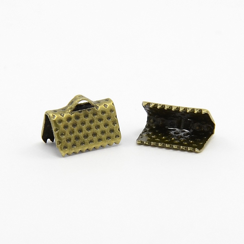 PandaHall Iron Ribbon Crimp Ends, Lead Free, Antique Bronze Color, about 10mm long, 7mm wide, 5mm thick, hole: 2mm Iron