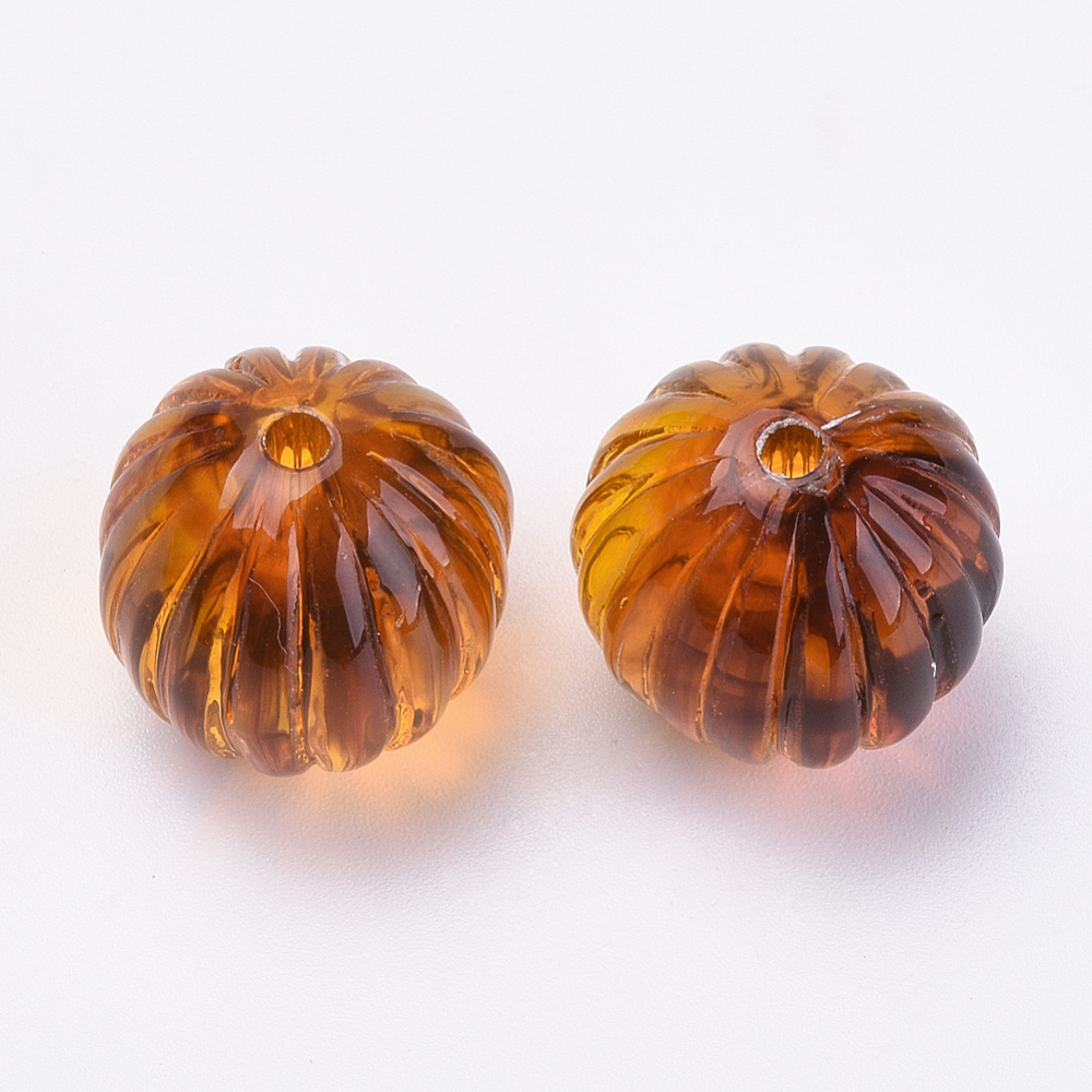 PandaHall Acrylic Corrugated Beads, Imitation Amber, Round, DarkOrange, 16mm, Hole: 2mm Acrylic Round Orange