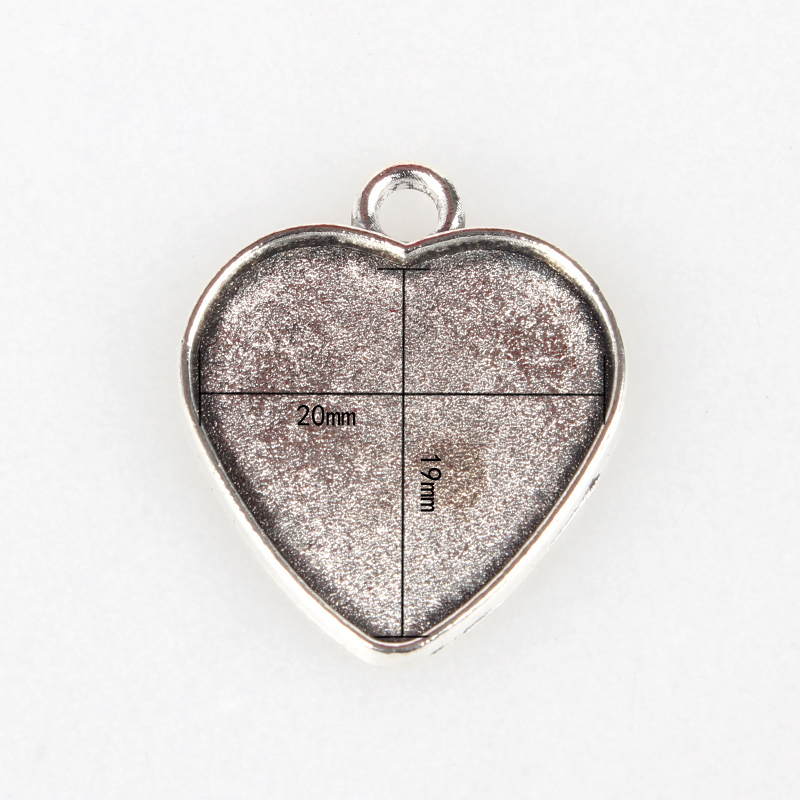 PandaHall Tibetan Style Alloy Pendant Cabochon Settings, Heart, Antique Silver, Tray: 19x20mm; 25x22x2mm, Hole: 3mm Alloy Heart