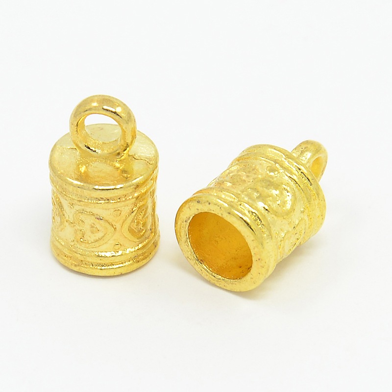 PandaHall Tibetan Style Pendants, Golden Lead Free, Cadmium Free and Nickel Free, Column, about 9.8mm in diameter, 16mm thick, 6mm inner...