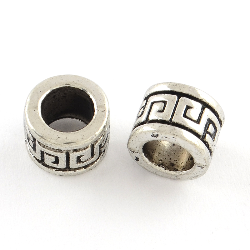 PandaHall Tibetan Style Alloy Beads, Large Hole Column Beads, Lead Free & Nickel Free, Antique Silver, 9x7mm, Hole: 6mm Alloy Column