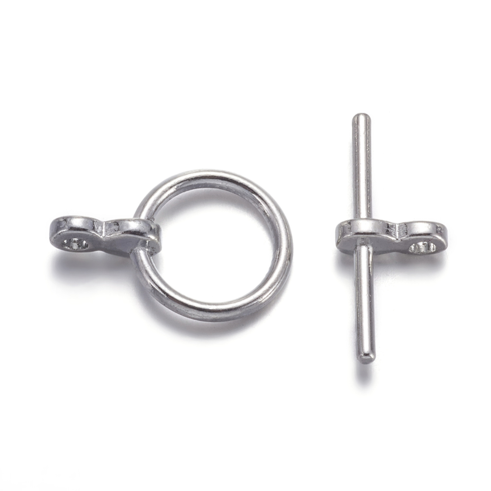PandaHall Tibetan Style Toggle Clasps, Lead Free & Cadmium Free & Nickel Free, Ring, Platinum Color, Size: Ring: about 12mm in diameter, Bar...