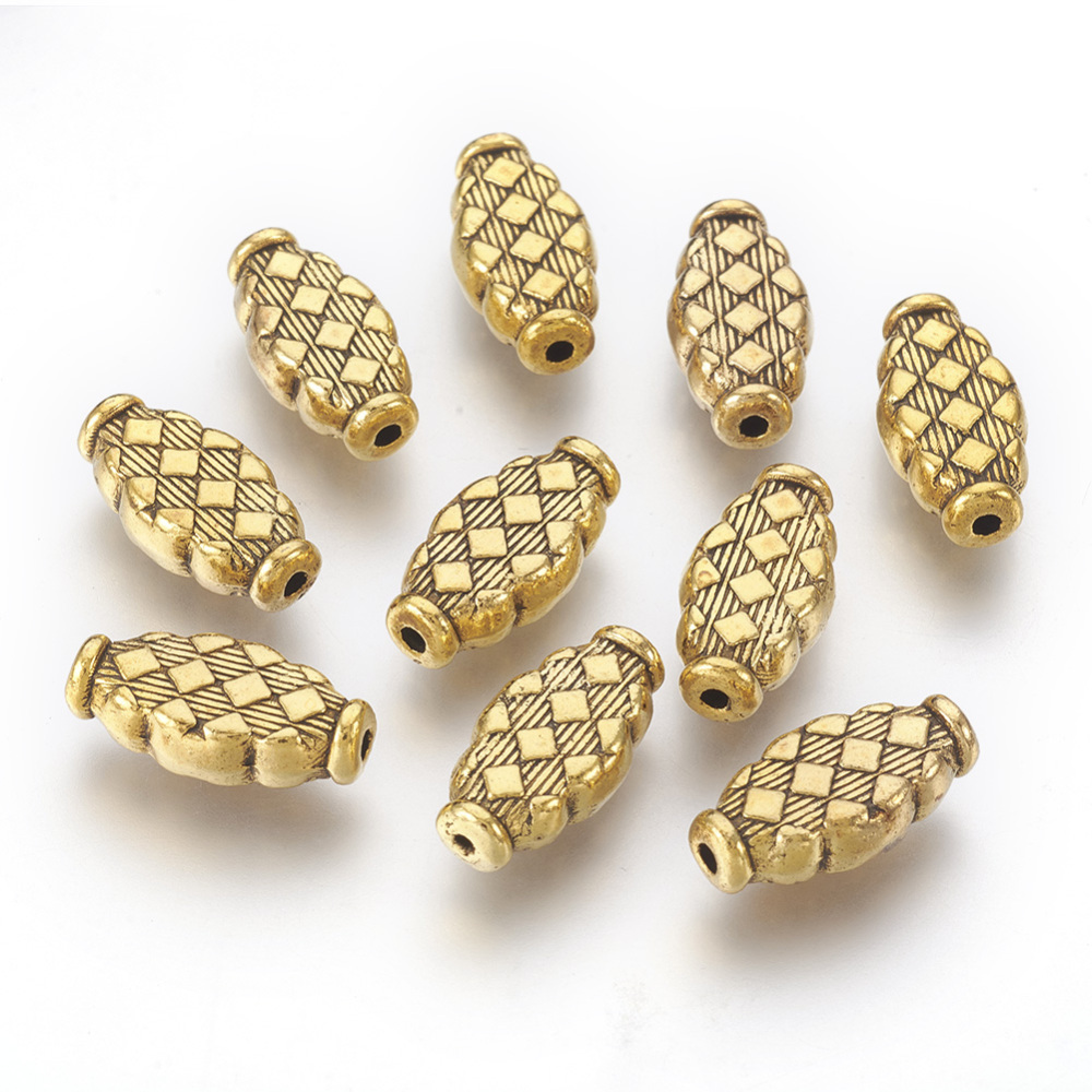 PandaHall Tibetan Silver Beads, Oval, Lead Free & Cadmium Free, Antique Golden, 17x9x3.5mm, Hole: 2mm Alloy Oval