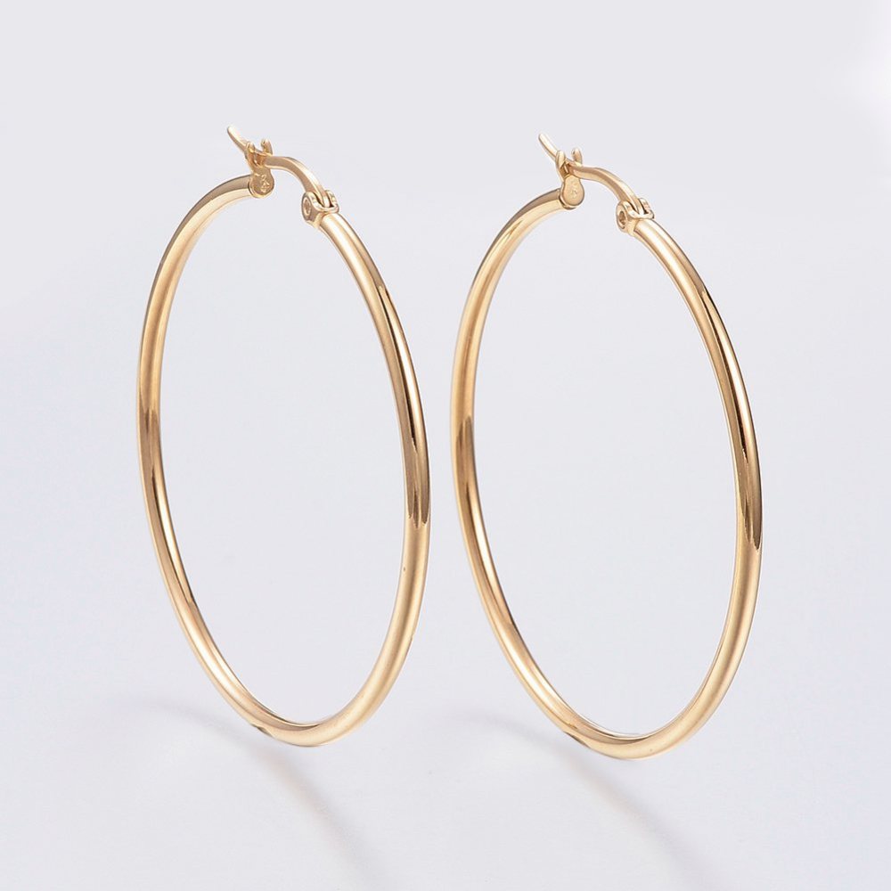 PandaHall 304 Stainless Steel Hoop Earrings, Golden, 44~46x2mm; pin: 0.7x1mm Stainless Steel