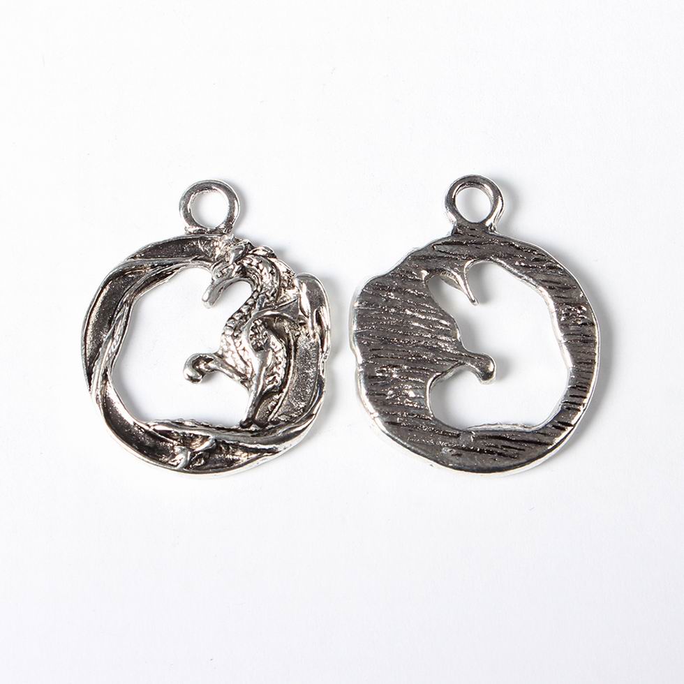 PandaHall 20PCS Antique Silver Dragon Tibetan Style Alloy Pendants, Lead Free & Cadmium Free, 26x21x3mm, Hole: 3mm Alloy Dragon