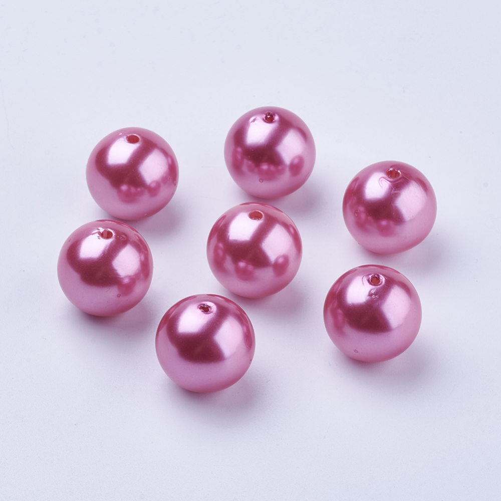 PandaHall Imitated Pearl Acrylic Beads, Round, HotPink, 22mm, Hole: 3mm; about 90pcs/500g Acrylic Round Pink