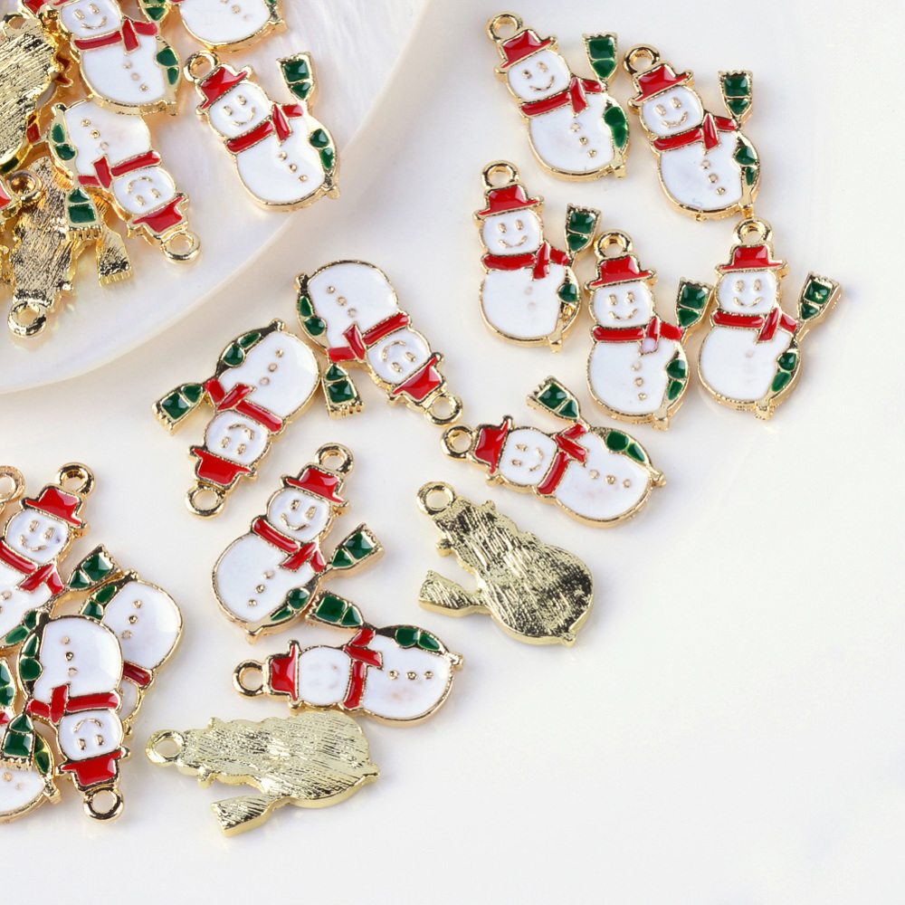 PandaHall Christmas Alloy Enamel Pendants, Snowman, White, 21.5x12.5x2mm, Hole: 2mm Alloy+Enamel Human White