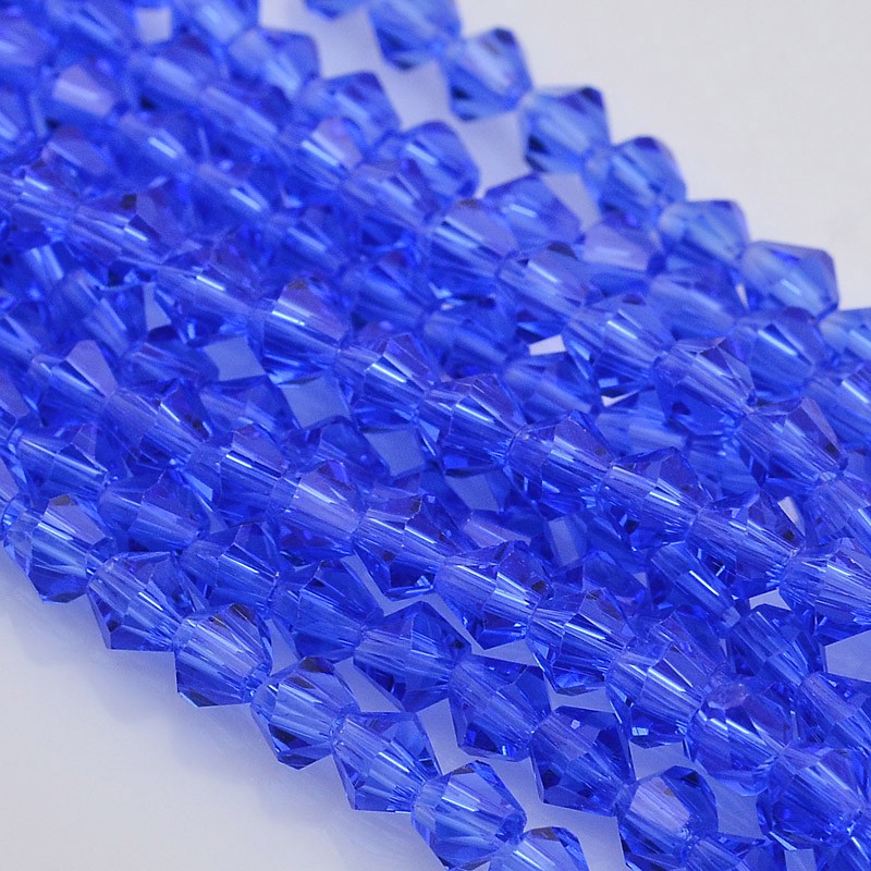 PandaHall Faceted Bicone Glass Beads Strands, RoyalBlue, 4x4mm, Hole: 1mm; about 120pcs/strand, 18.1" Glass Bicone Blue