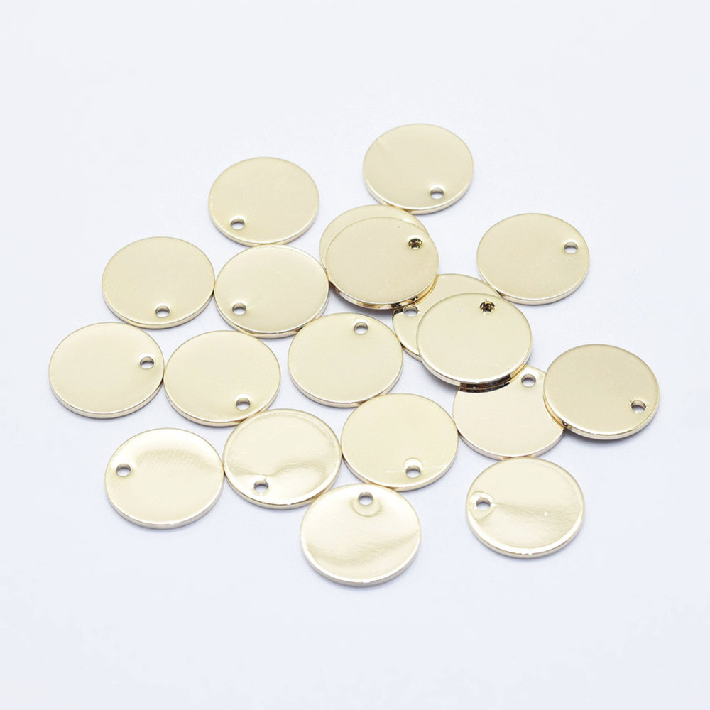 PandaHall Electroplated Brass Charms, Long-Lasting Plated, Real 18K Gold Plated, Nickel Free, Flat Round, 12x0.8mm, Hole: 1.5mm Brass Flat...