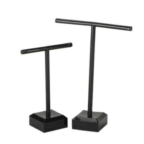 PandaHall T Bar Organic Glass Earring Display Stand, T Bar with Two Holes, Black, 60~80x30x90~110mm Organic Glass Black