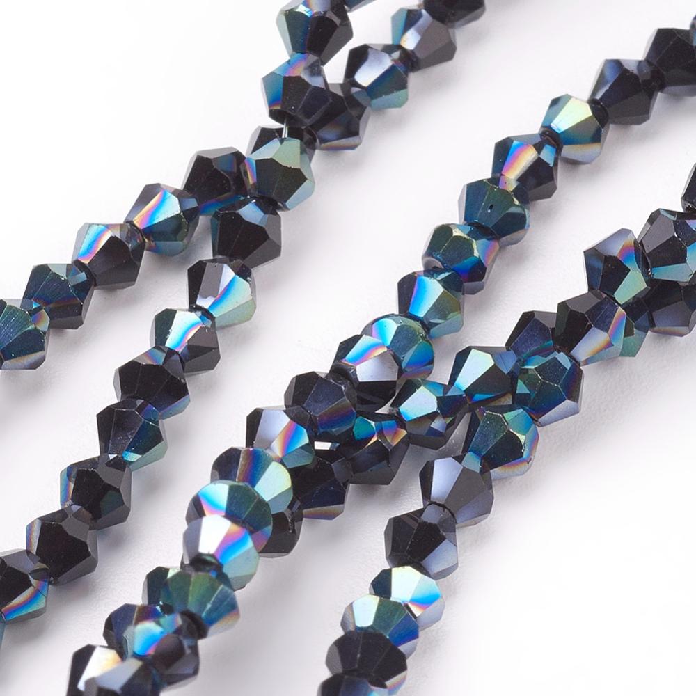 PandaHall 1 Strand Faceted Bicone Half Plated Electroplate Glass Beads Strands, Black, 3x3mm, Hole: 1mm; about 100pcs/strands, 12.2" Bicone...