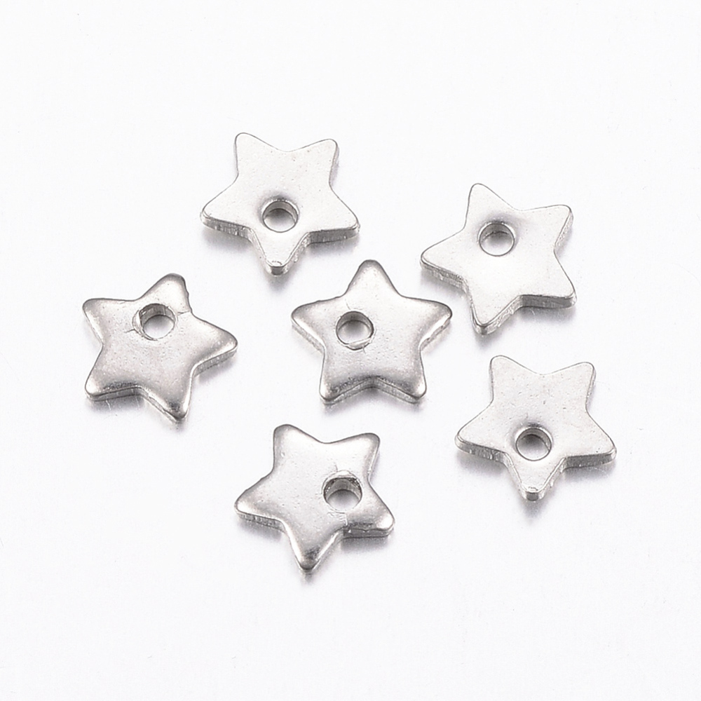 PandaHall 304 Stainless Steel Charms, Star, Stainless Steel Color, 5.5x6x1mm, Hole: 1mm Stainless Steel Star