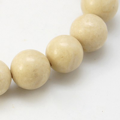 PandaHall Natural Fossil Beads Strands, Round, 12mm, Hole: 1mm, about 32pcs/ strand Fossil Round White