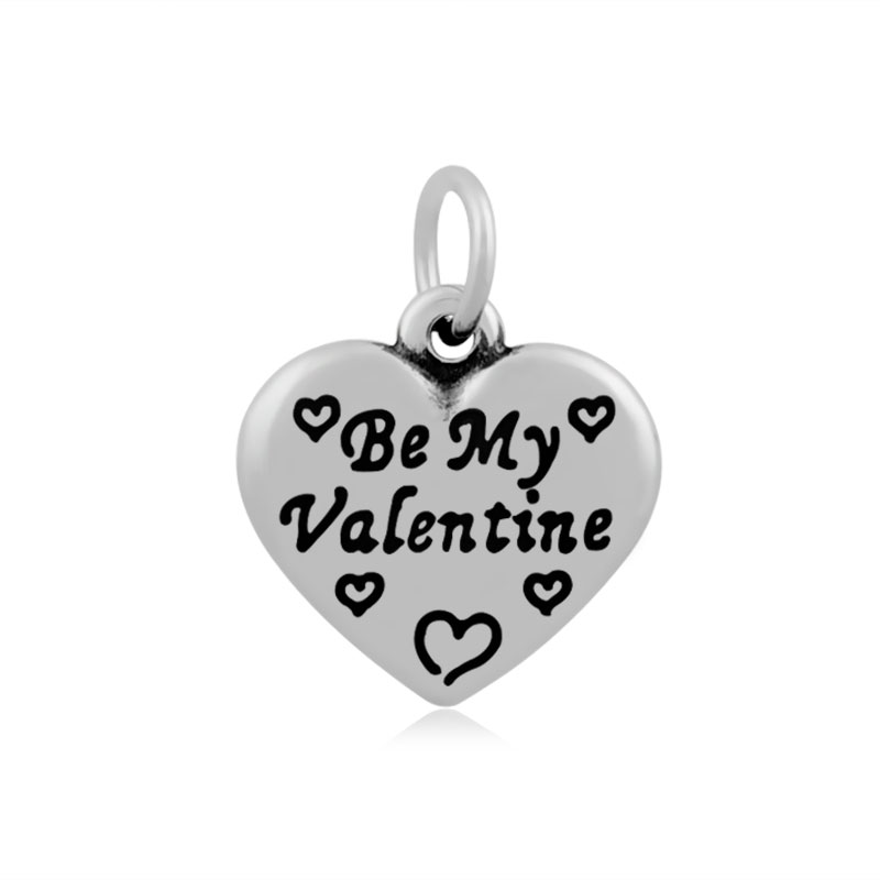 PandaHall 316 Stainless Steel Pendants, Heart, with Words Be My Valentine, Antique Silver, 16.5x17x3.5mm, Hole: 5mm Stainless Steel Heart