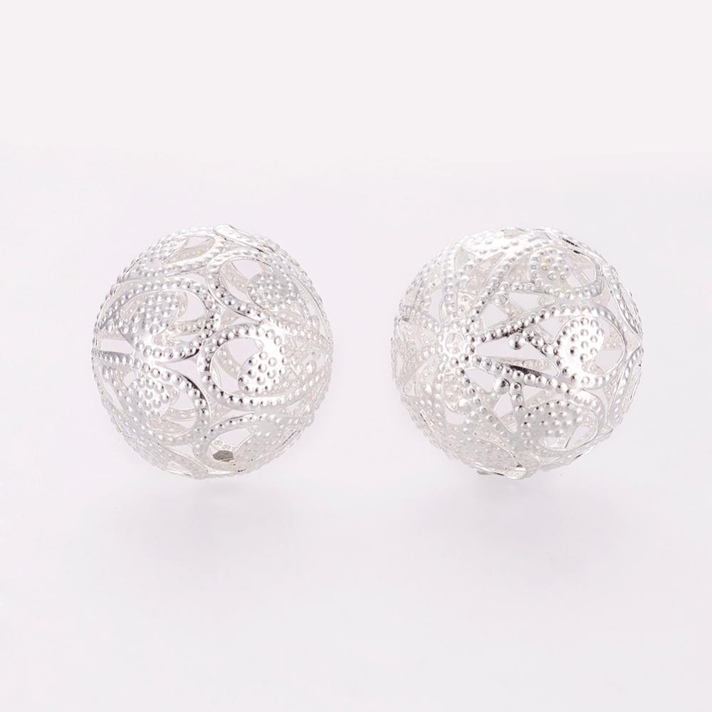PandaHall Round Filigree Beads, Iron, Silver Color, 20mm, hole: 1.5mm Iron Round Silver
