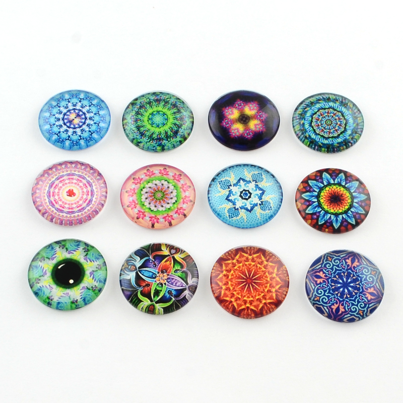 PandaHall Half Round/Dome Kaleidoscope Photo Glass Flatback Cabochons for DIY Projects, Mixed Color, 18x5mm Glass Half Round Multicolor