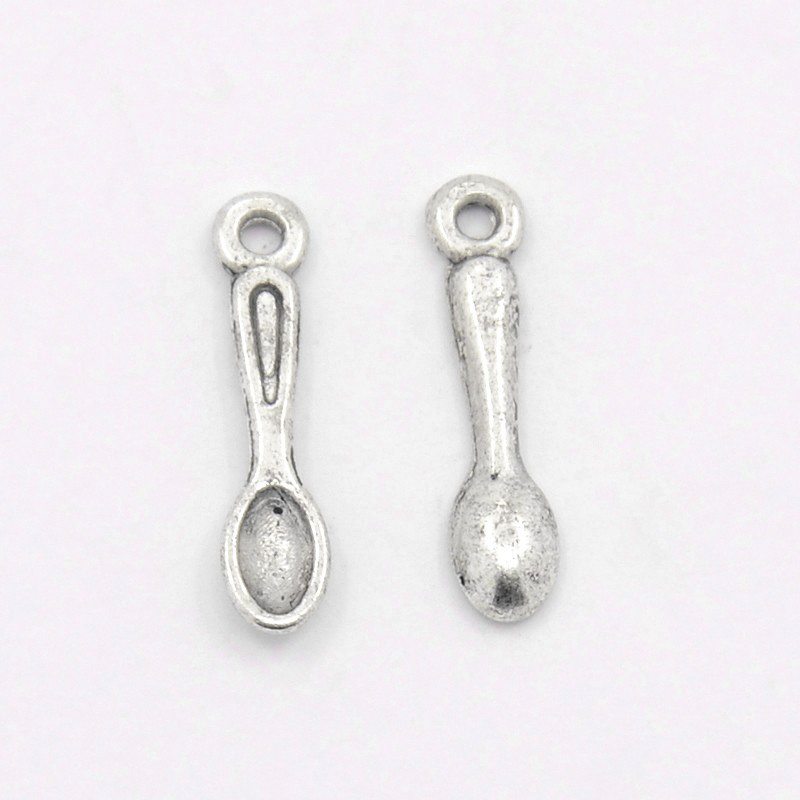 PandaHall Tibetan Style Alloy Pendants, Spoon, Lead Free and Cadmium Free, Antique Silver, about 13.5mm long, 2.5mm wide, 1.5mm thick, hole...