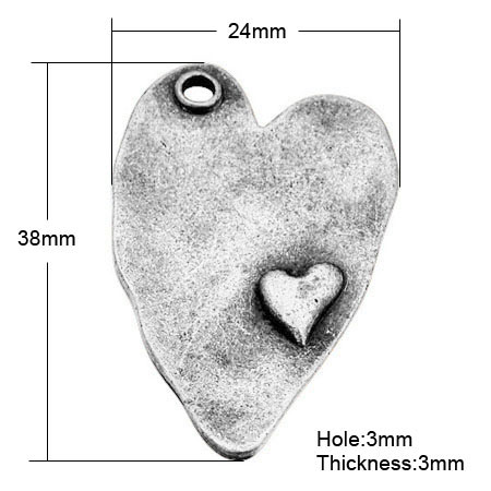 PandaHall 5PCS Antique Silver Tibetan Style Alloy Heart Pendants, Lead Free & Nickel Free, 38x24x3mm, Hole: 3mm Alloy Heart