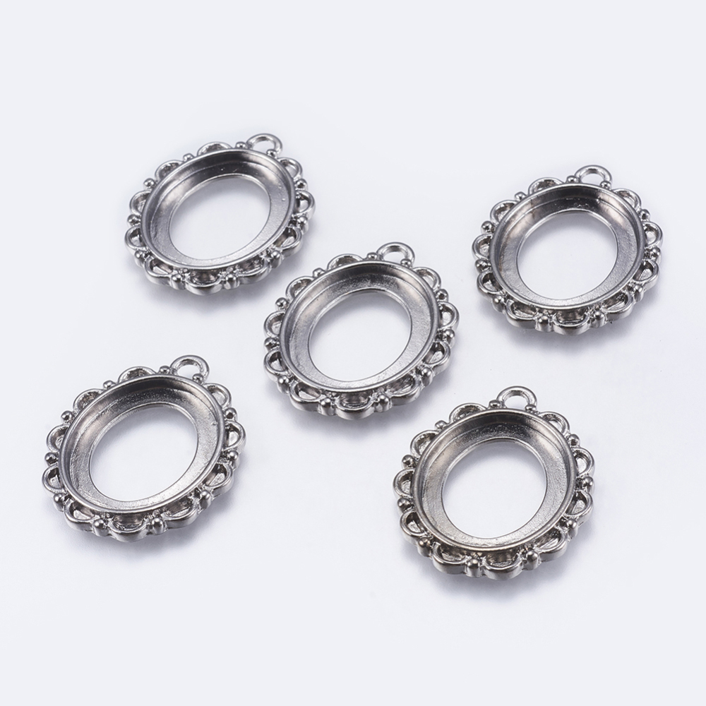 PandaHall Tibetan Style Alloy Open Back Pendant Cabochons Settings, Lead Free and Cadmium Free, Flower, Gunmetal, Oval Tray: 22x19mm;...