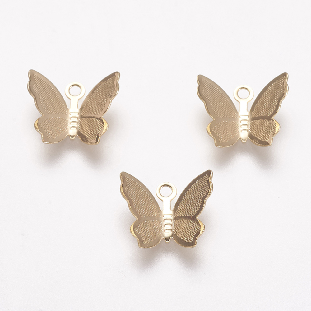 PandaHall Brass Charms, Real Gold Plated, Butterfly, 10.5x12x3mm, Hole: 1mm Brass Butterfly