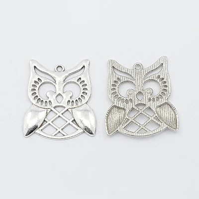 PandaHall Tibetan Style Pendants, Owl Pendants for Halloween, Lead Free and Cadmium Free, Antique Silver, 31x28x1mm, hole: 2mm Alloy Owl