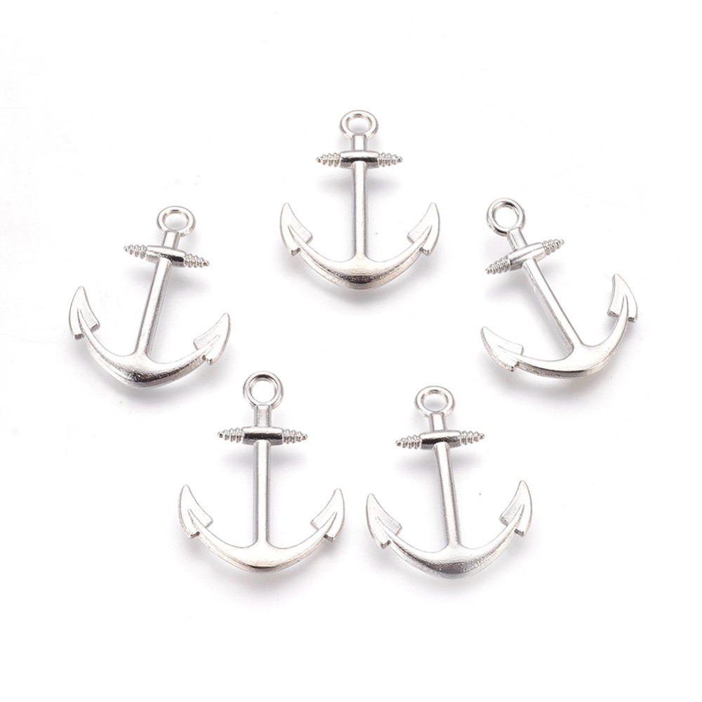 PandaHall Alloy Pendants, Anchor, Platinum, 32x24.5x2mm, Hole: 3mm Alloy Anchor & Helm
