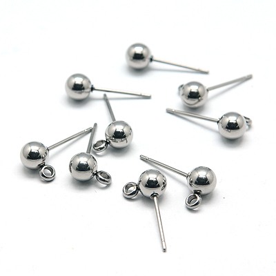PandaHall 304 Stainless Steel Stud Earring Findings, Earring Posts, Stainless Steel, 16x8x5mm, Pin: 0.4mm; Hole: 1mm Stainless Steel