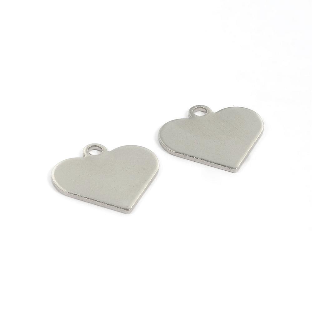PandaHall 304 Stainless Steel Charms, Heart, Tag Charms, Stainless Steel Color, 15.5x16x1mm, Hole: 2mm Stainless Steel Heart