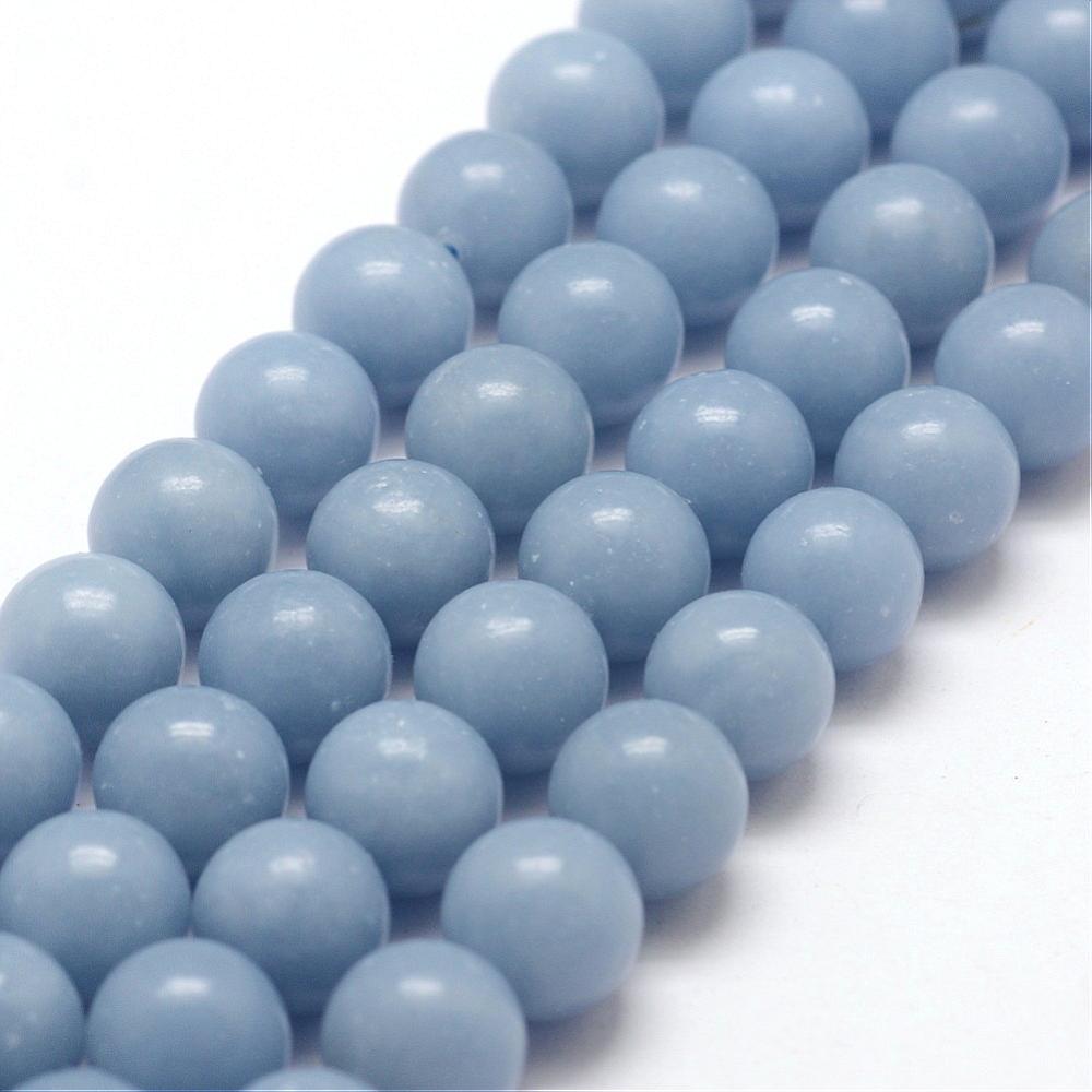 PandaHall Natural Angelite Bead Strands, Round, LightSteelBlue, 10mm, Hole: 1mm; about 41pcs/strand, 16.1'' Angelite Round Blue