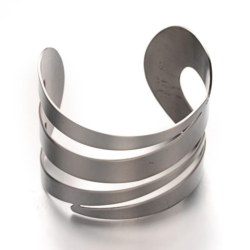 PandaHall Simple Fashion 304 Stainless Steel Cuff Bangles, Stainless Steel Color, 52x59mm Stainless Steel