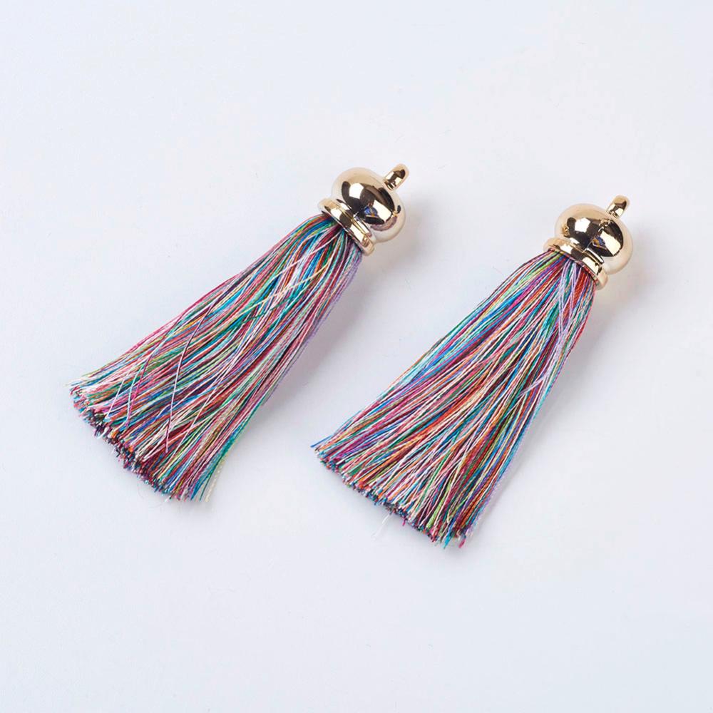 PandaHall Polyester Tassel Pendants, with Acrylic Findings, Big Pendants, Colorful, 75~80x15.5mm, Hole: 3mm Polyester