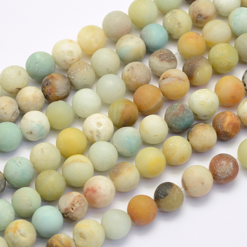 PandaHall Natural Amazonite Beads Strands, Round, Frosted, 4mm, Hole: 1mm; about 90pcs/strand, 15.7"(40cm) Amazonite Round