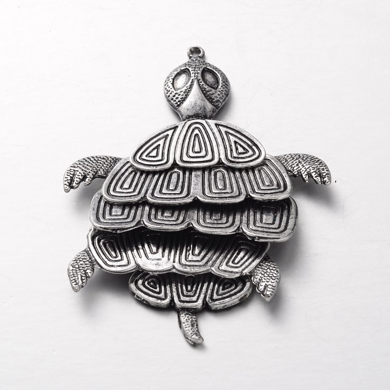 PandaHall Tibetan Style Alloy Tortoise Large Pendants, Lead Free & Nickel Free, Antique Silver, 68x50x3mm, Hole: 2mm Alloy Tortoise