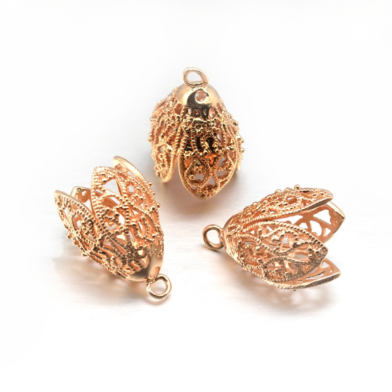 PandaHall Rack Plating Brass Hollow Leaf Pendant Bails, Lead Free & Cadmium Free, Light Gold, 26x17x17mm, Hole: 3x2mm Brass