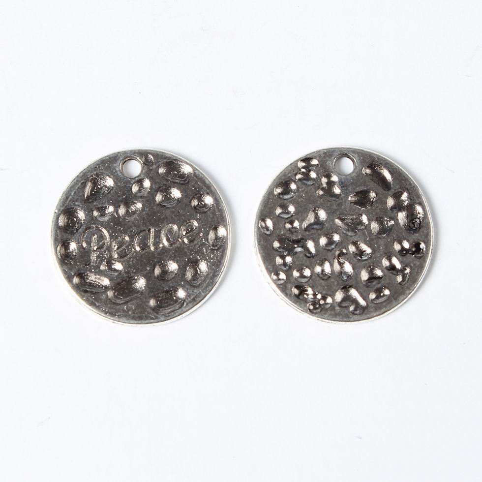 PandaHall Flat Round Carved Word Peace Alloy Message Pendants, Lead Free and Cadmium Free, Antique Silver, 21.5mm in diameter,1.5mm thick...