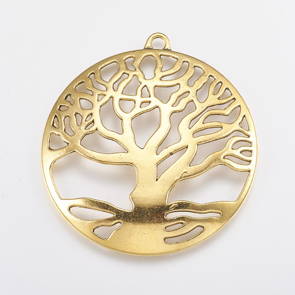 PandaHall Tibetan Style Pendant Cabochon Settings, Lead Free & Nickel Free, Tree of life, Antique Golden, 61x58x3mm, Tray: 55mm, Hole: 4mm...