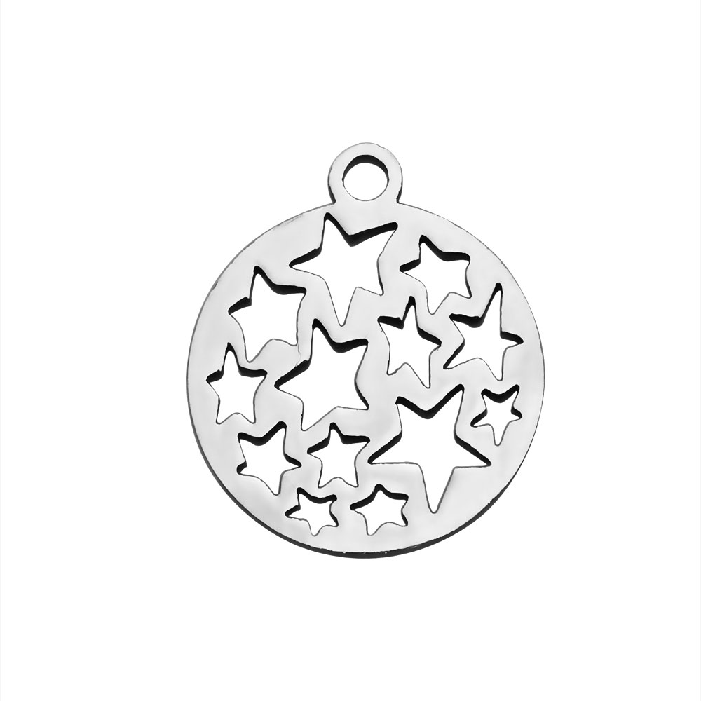 PandaHall 304 Stainless Steel Pendants, Hollow, Flat Round with Star, Stainless Steel Color, 16x14x1mm, Hole: 1.5mm Stainless Steel Flat...