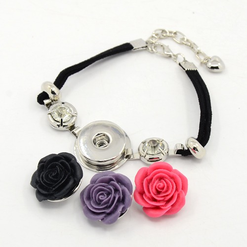 PandaHall DIY Girl Snap Bracelet Making, 1 Strand Black Faux Suede Bracelet and 3 PCS Brass Resin Flower Snap Buttons, 190x22x5mm; Button...