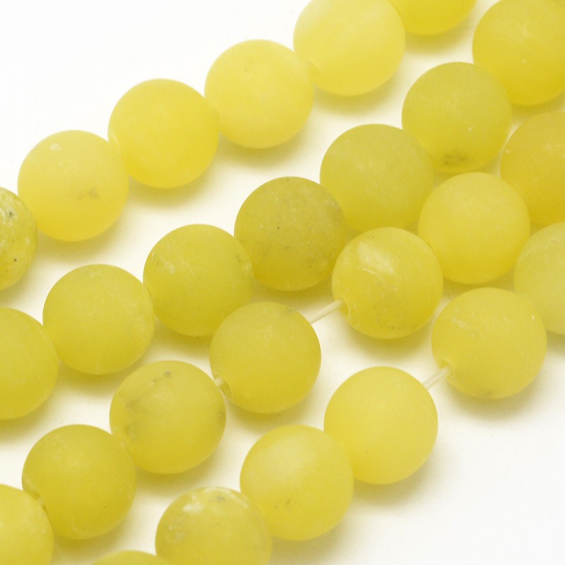 PandaHall Natural Lemon Jade Round Beads Strands, Frosted, Round, 8mm, Hole: 1mm; about 48pcs/strand, 15.1" Lemon Jade Round Yellow
